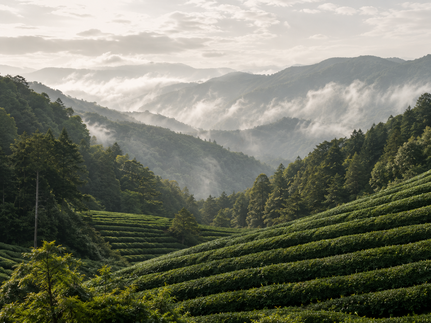 Mist over the tea fields of Uji, Kyoto